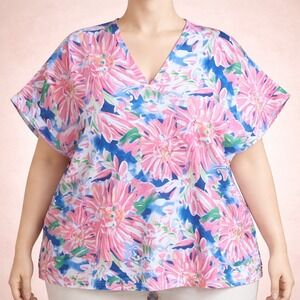 Plus Sized  2x Pink Floral Casual Lightweight Summer ResortWear Top Beach Island